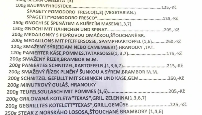 Restaurace Fajnklub Menu - Kaštanová 292 Dolní Poustevna