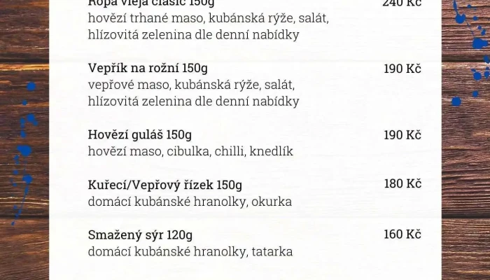 Restaurace Ferdinand -  Menu - Táborská 496