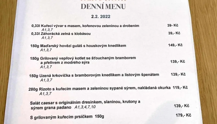 Restaurace Hladinka -  Menu - Nám. Svobody 1460