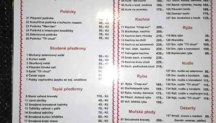 Restaurace Hong Kong -  Menu - Palackého 104/2