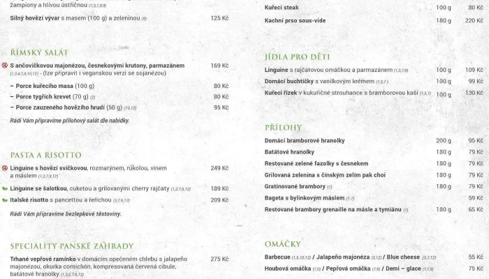 Restaurace Hotel Panska Zahrada Menu - Anežky České 432