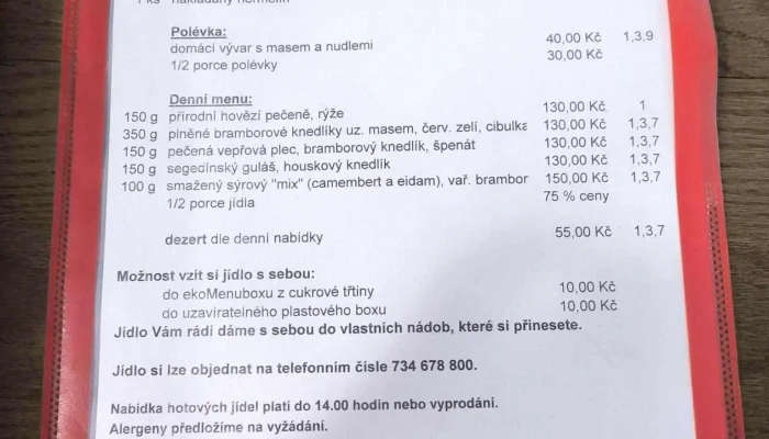 Restaurace Hotel Vorlina -  Menu - Sukova 343