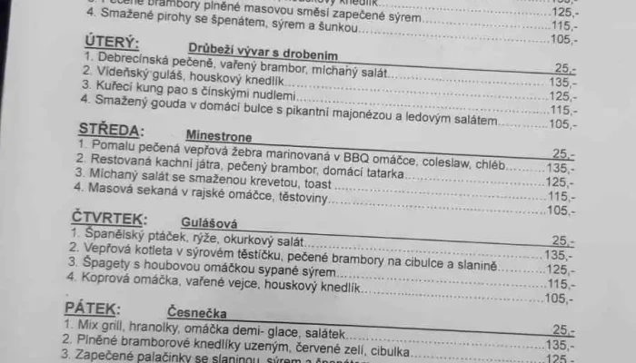 Restaurace Kavarna Kvetna Menu - Strání-květná