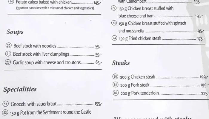 Restaurace Koliba Eliska Menu - Karlštejn
