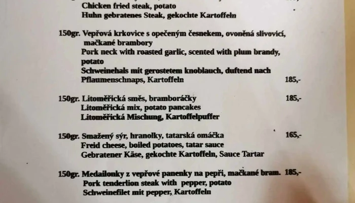 Restaurace Koliba -  Menu - Českolipská 2100