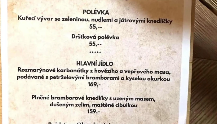 Restaurace Krmelec Vlaska Menu - Na Vlašce 1947