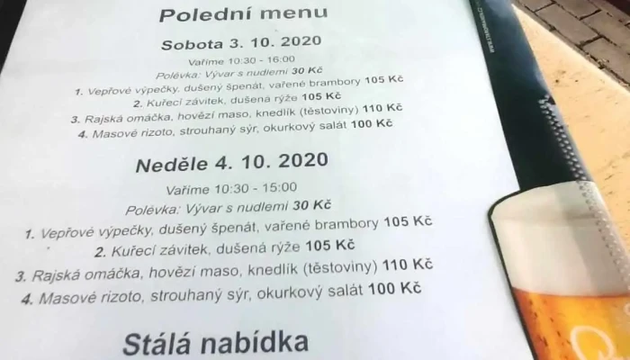 Restaurace Na Hale Menu - Boršická 1313