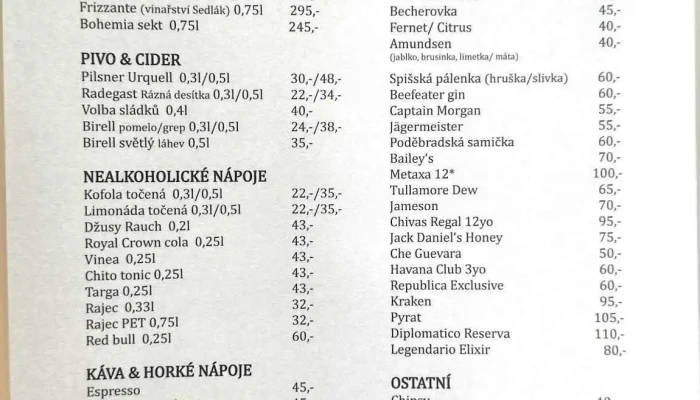 Restaurace Na Jizdarne Menu - Polabec