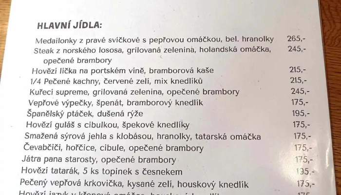 Restaurace Na Kocande Menu - Krahulčí