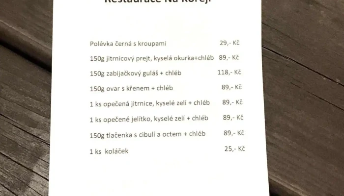 Restaurace Na Koreji -  Menu - Hněvice