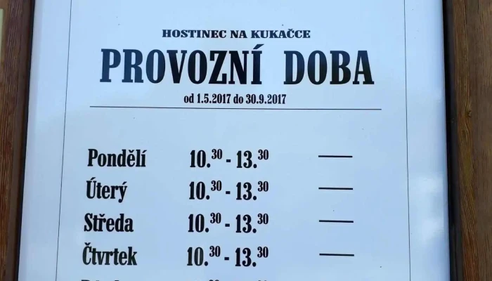 Restaurace Na Kukacce Menu - Bystřice-benešov U Prahy