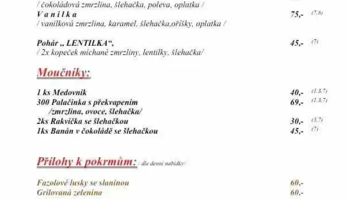 Restaurace Na Prachande Menu - Pražská 469
