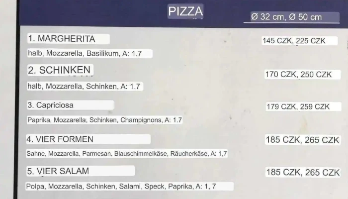 Restaurace Na Rudolfce -  Menu - Sportovní 200/1