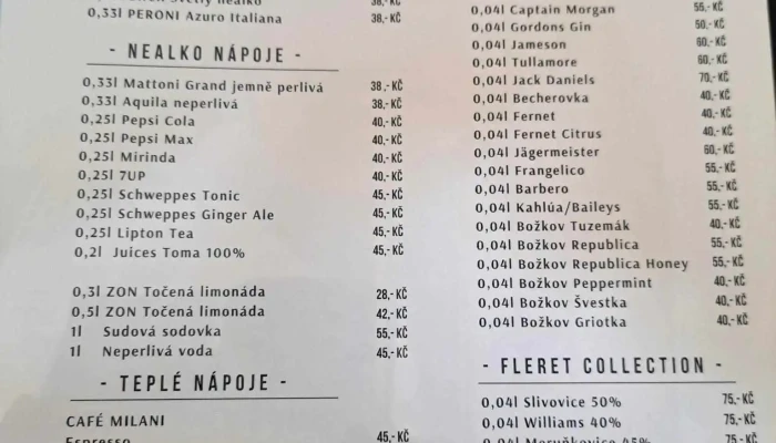 Restaurace Na Sale Menu - Krásná Hora Nad Vltavou