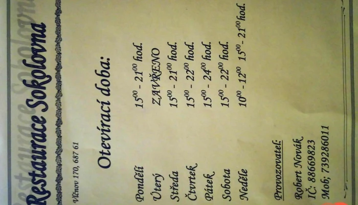 Restaurace Na Sokolovne Menu - Vlčnov