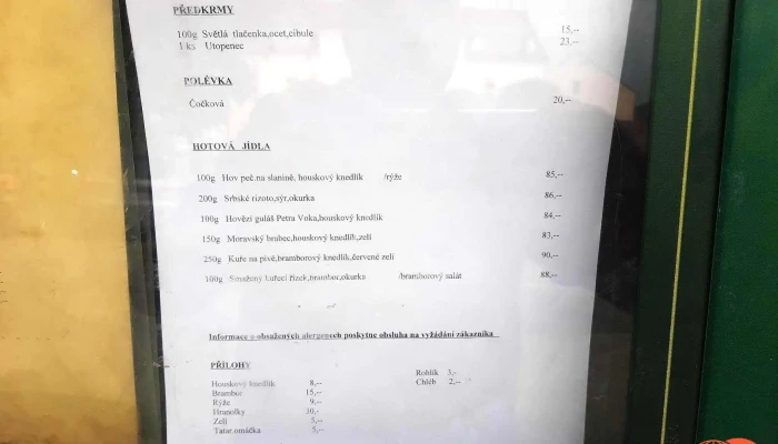 Restaurace Na Stare Menu - Husovo Nám. 30