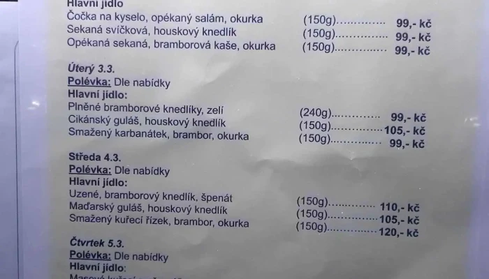 Restaurace Na Utesu Menu - Obránců Míru 2718