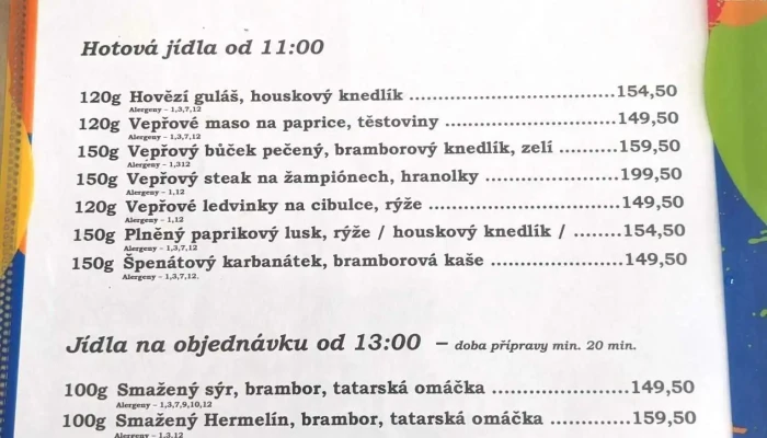 Restaurace Na Zastavce Menu - Boleslavská 226