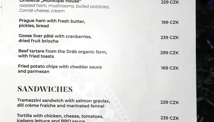Restaurace Obecni Dum Menu - Staré Město