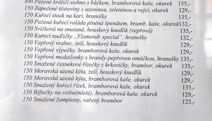 Restaurace Orion -  Menu - Na Vyhlídce 1297
