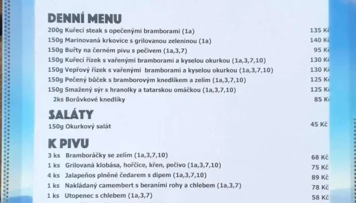 Restaurace Orlov -  Menu - Orlov