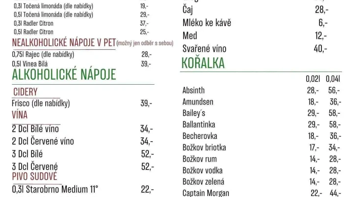 Restaurace Outulny Menu - Hartvíkovice