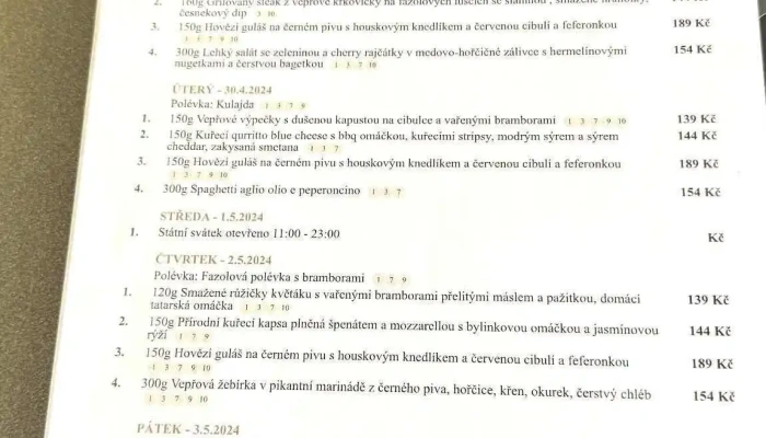 Restaurace Pansky Pivovar Menu - Masarykova 655/19