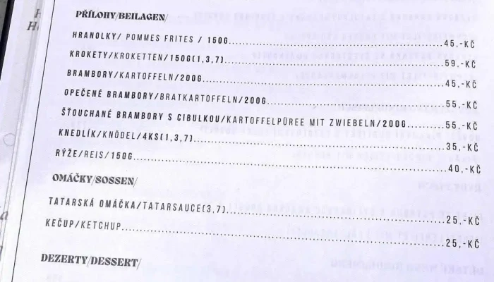 Restaurace Pereje Menu - Kyselka 20