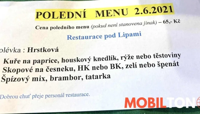 Restaurace Pod Lipami -  Menu - Josefův Důl