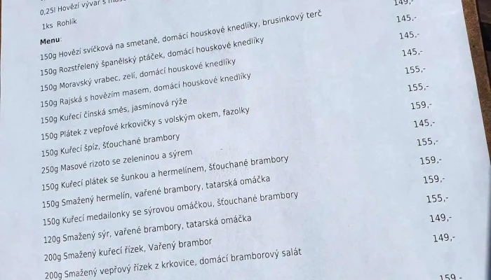 Restaurace Pod Lipou Menu - Dobřichovická 754