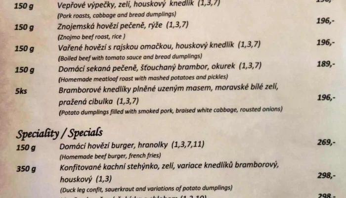 Restaurace Pod Pernstejnem Menu - Nedvědice