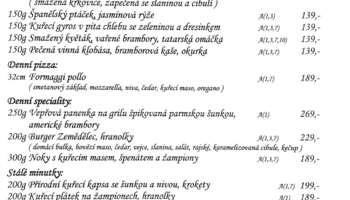 Restaurace Pod Skalou Menu - Komenského 1010