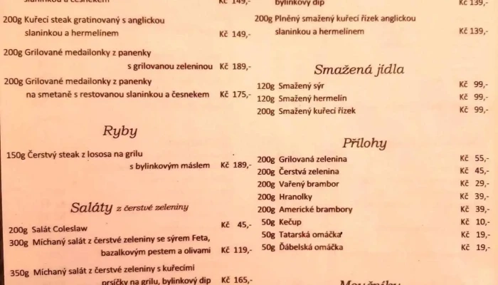 Restaurace Poesie -  Menu - Rožnov Pod Radhoštěm
