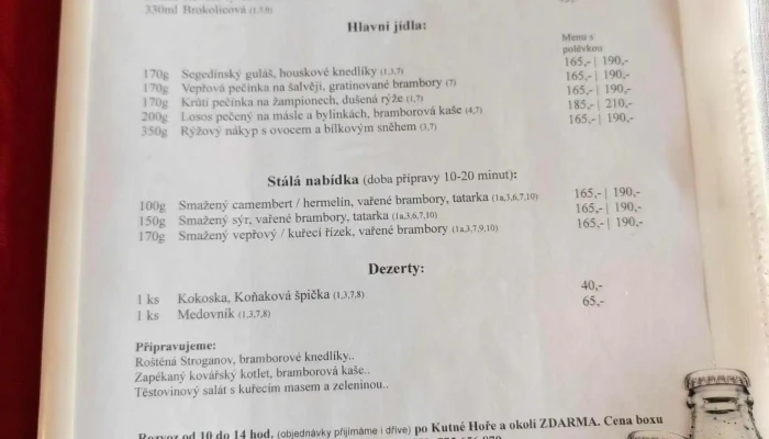 Restaurace Pritoky Menu - Miskovice-kutná Hora 1