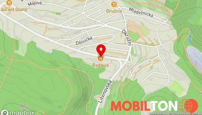 mapa Restaurace Radnice Restaurace, Bar, Odpočívadlo v nám. 8. května 394