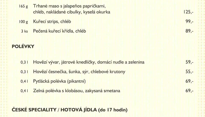 Restaurace Rozvoj -  Menu - Jičínská 1073