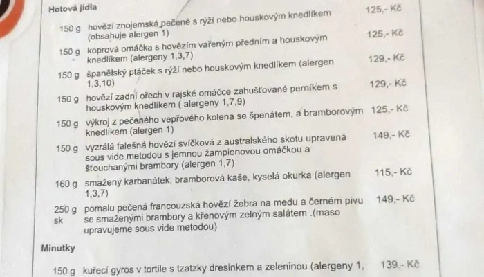 Restaurace Stara Studna Menu - Karlovarská 469