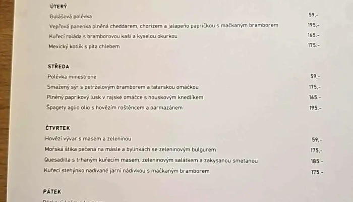 Restaurace Statenka -  Menu - Statenice-horoměřice