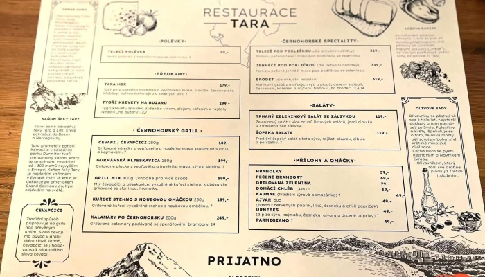 Restaurace Tara -  Menu - Dolní Jirčany