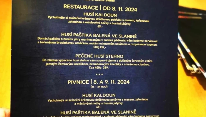 Restaurace Tovarna Menu - Wilsonova 689
