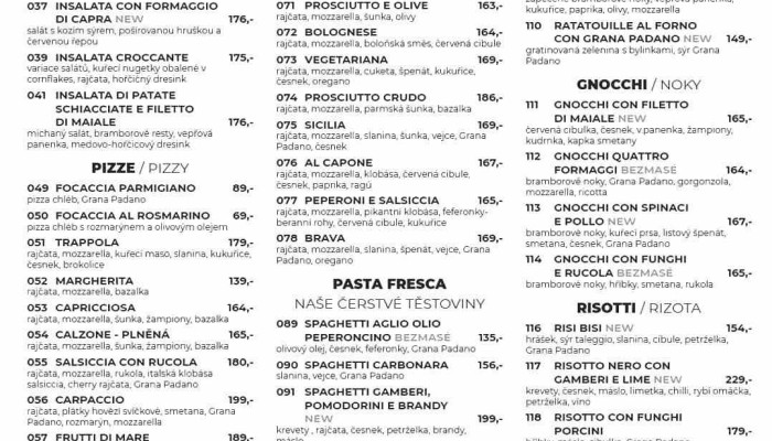 Restaurace Trappola -  Menu - Mladá Boleslav Iii