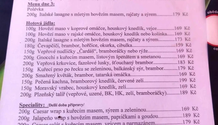 Restaurace Tropical -  Menu - Teplická 138