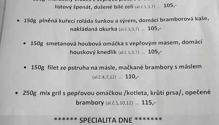Restaurace U Bejcku Menu - Velvarská 1390