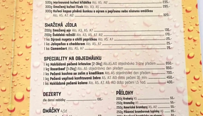 Restaurace U Bony -  Menu - Na Břasích 493