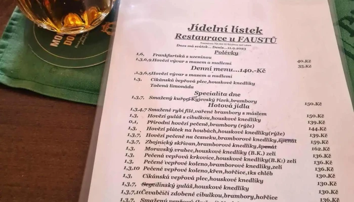 Restaurace U Faustu Menu - Pracnerova 701