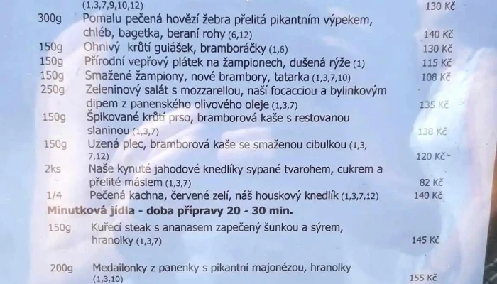 Restaurace U Hencu Menu - Louňovice-mukařov