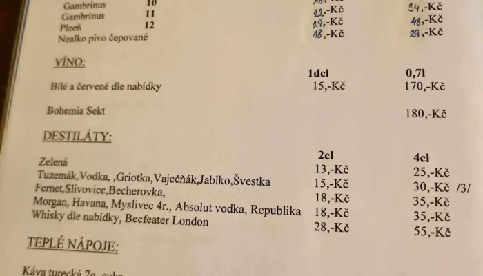 Restaurace U Hymru Menu - Mladá Boleslav Ii