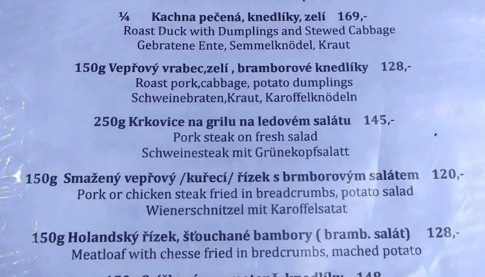Restaurace U Janu Karlstejn Menu - Karlštejn