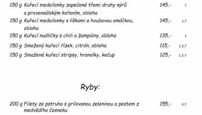 Restaurace U Jonase Menu - Palackého Nám. 136