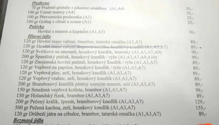 Restaurace U Kastanu Menu - Nádražní 116